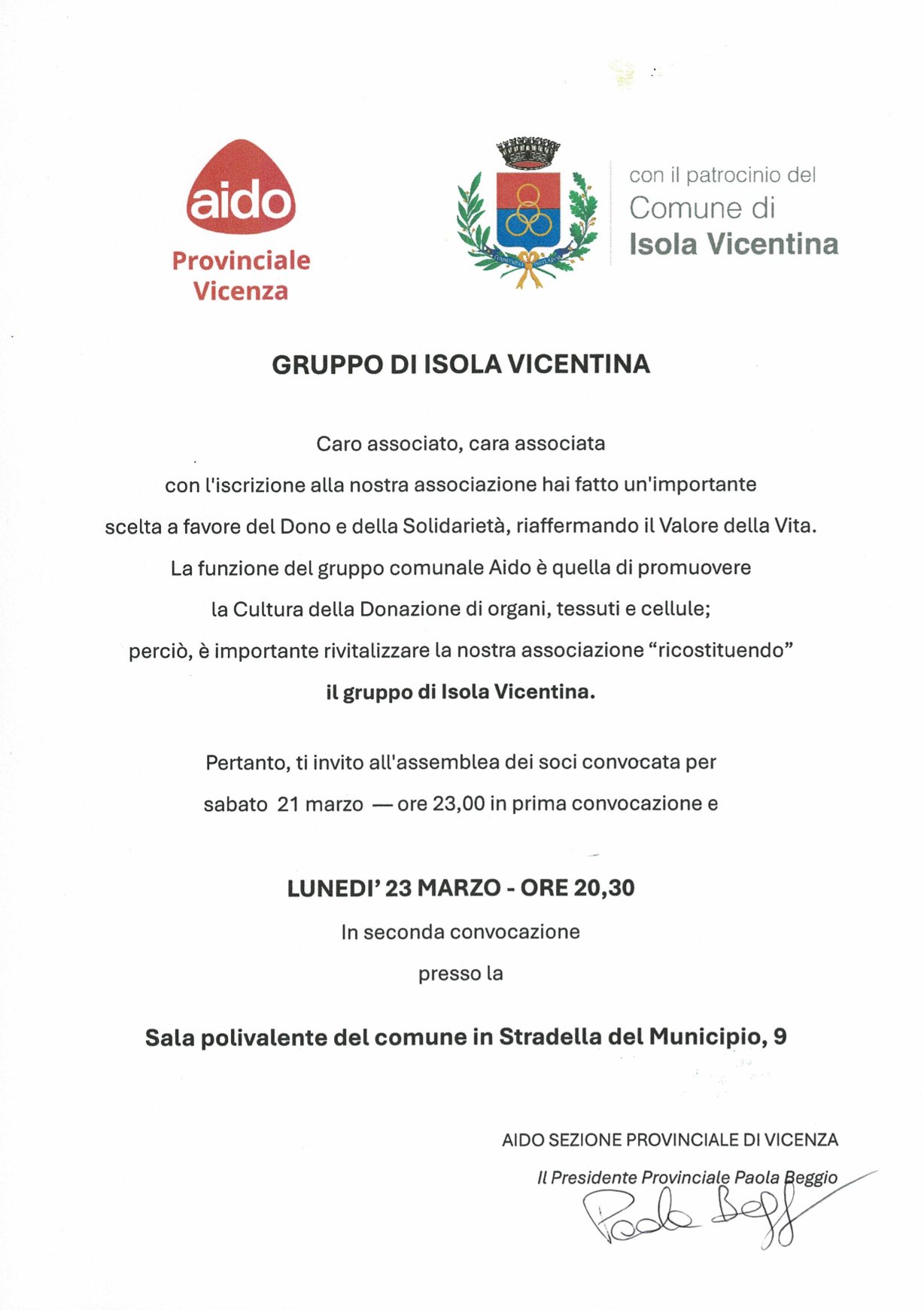 Convocazione Assemblea Ricostitutiva Isola Vicentina-1
